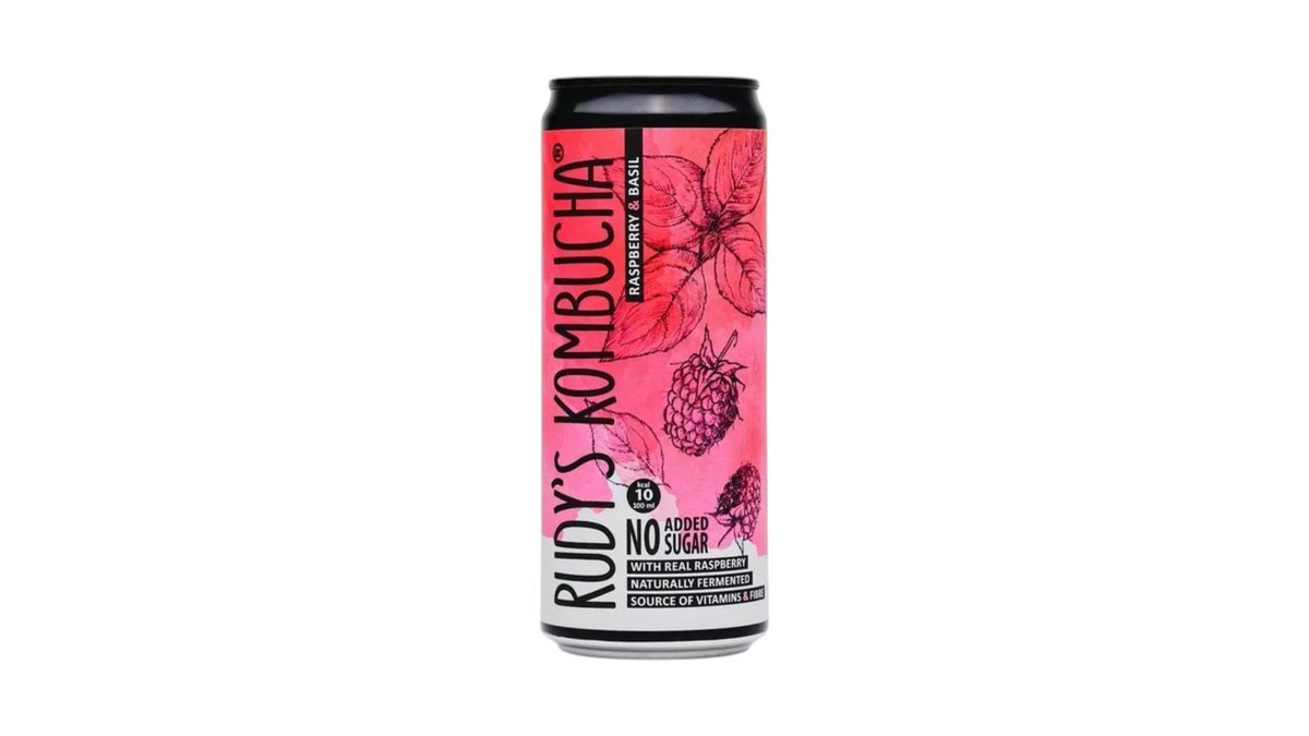 Rudy's Kombucha su avietėmis ir bazilikais be pridėtinio cukraus, 330 ml