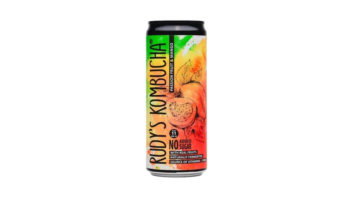 Rudy's Kombucha su mangais ir pasifloromis be pridėtinio cukraus, 330 ml